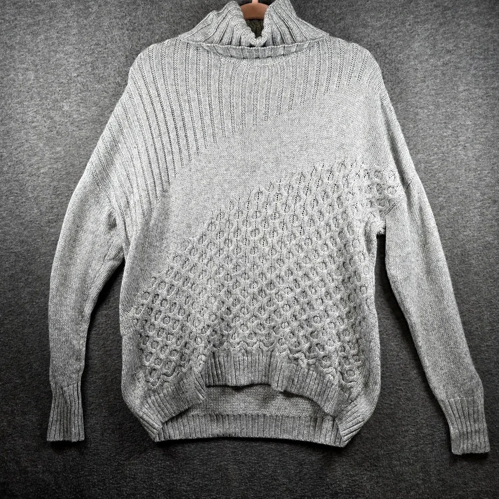 Nine West Women M Grey Gray Pullover Turtleneck Sweater Triple Pattern Comfy - Picture 1 of 11